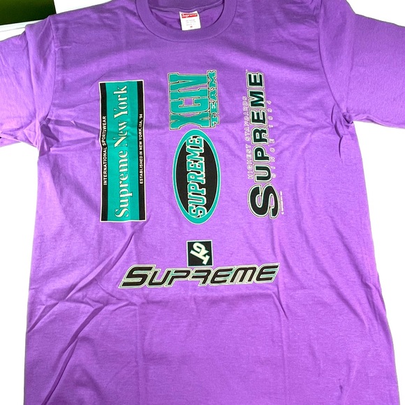 Supreme Multi Logo Mens Medium Size Purple 100% Cotton T-Shirt - Picture 1 of 7